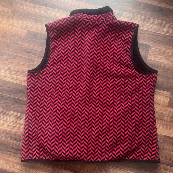Karen Scott Fleece Vest 1X Herringbone Red Black Full Zip Pockets Christmas - Picture 7 of 8